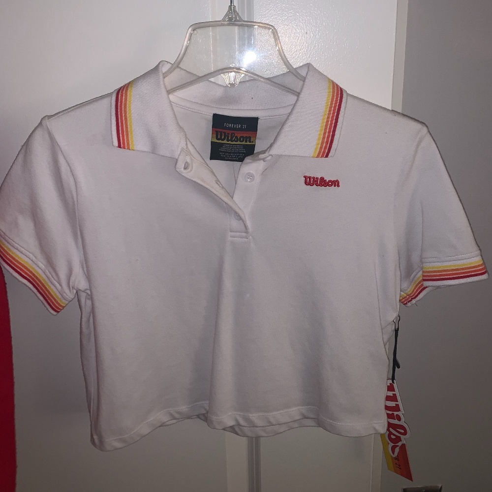 Forever 21 Wilson White Crop Top Polo